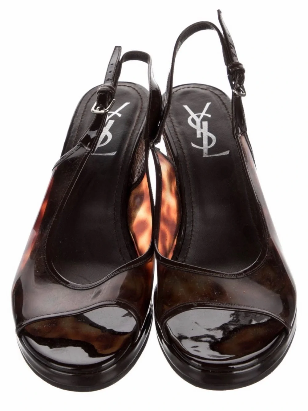YSL Yves Saint Laurent Tortoiseshell Raffia Wedge Slingback Sandals EU 39.5 - Picture 1 of 5